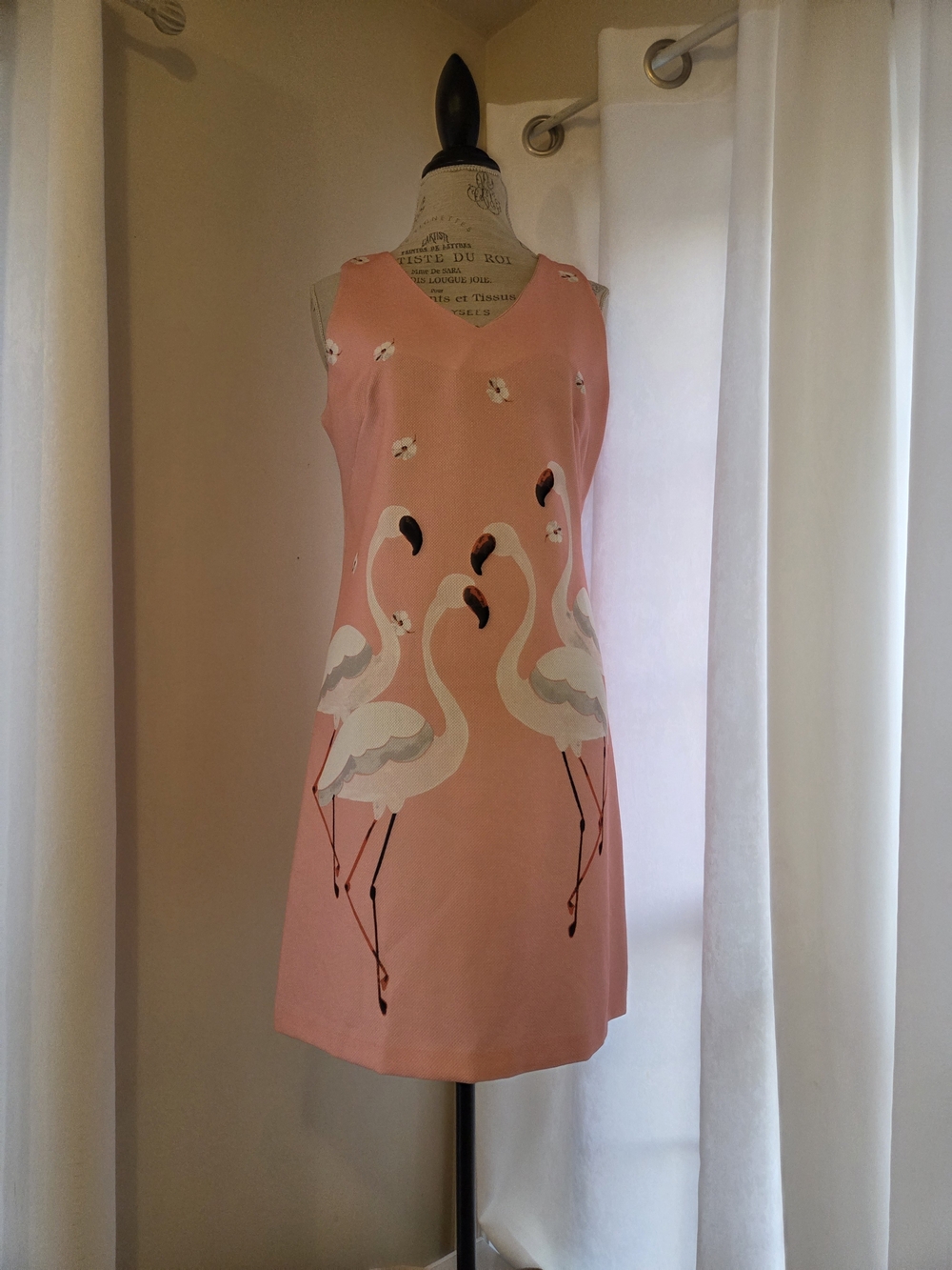 Gabby Skye Pink Flamingo Print Sleeveless Shift Dress Fun Girly Girl Classy